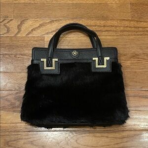 Ann Taylor Black with Gold Faux Fur Bag